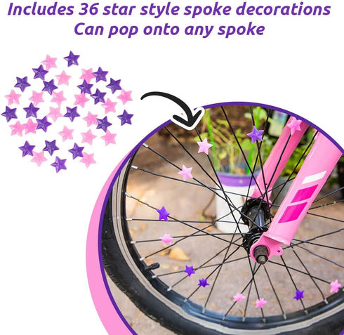 Little Jupiter Unicorn Bike Basket with Streamers & 36pc Star Spoke Decoration Set for Girls