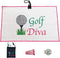 Par 3 Kit Golf Accessories, Includes Towel, Tee Bag with 4 Tees, and Bling Golf Ball Marker with Hat Clip
