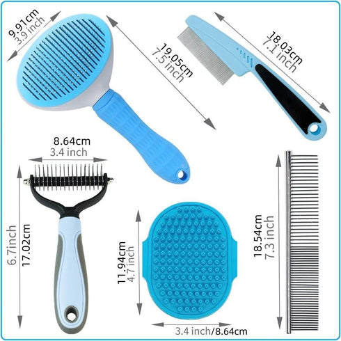 Generic 6-in-1 Set Loving PETS Dog Grooming Kit - Self Cleaning Slicker Brush, Dematting Rake, Steel Comb, Flea Comb