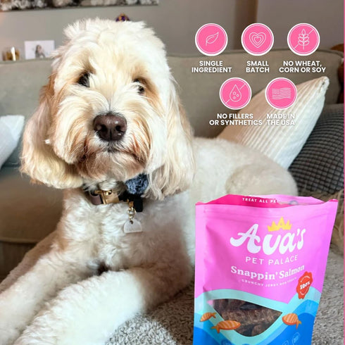 Avas Pet Palace Snappin Salmon Air-Dried Wild-Caught Salmon Jerky Dog Treats | Sustainable, High-Protein