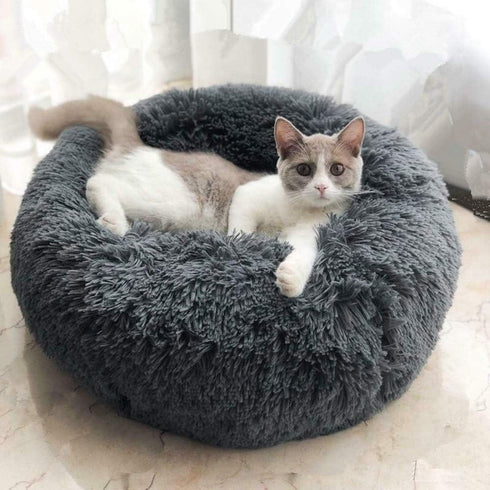 otoez Kitten Puppy Bed - Extra Small Round Dog Cat Bed, Anti Anxiety Plush, Washable (15.7", Dark Grey)
