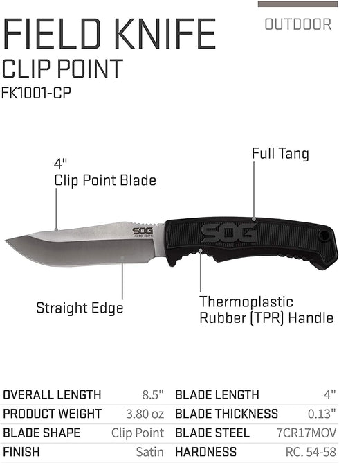 SOG FK1001-CP Survival Knife with Sheath - 4 Inch Tactical Fixed Blade Bushcraft Knife