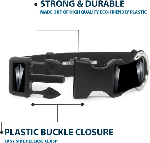Buckle-Down Dog Collar with Plastic Clip, Black Panther Tooth Necklace, Multi Color, 1.5" Wide, Fits 18-32" Neck