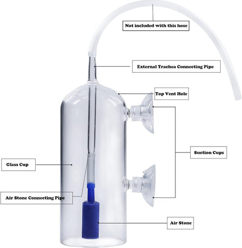 Aquarium Air Bubbler Glass Oxygen Bubbler Cup, High Dissolved Oxygen Device with Water Tube Sucker for Fish Tank