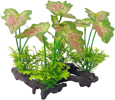 Smoothedo-Pets Aquarium Plants, 2pcs Plastic Artificial Fish Tank Decorations (Rainforest Leaf-Pink-Small-Set)