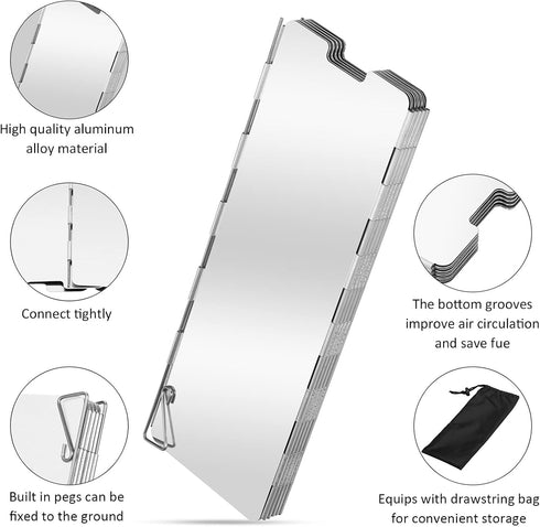 Folding Camping Stove Windscreen - 12 Plates Aluminum Windshield with Carrying Bag for Outdoor Cooker