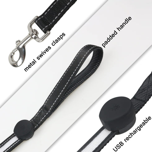USB Rechargeable LED Dog Leash, 7 Colors & Color Cycling Mode, Light Up Heavy Duty 6FT Leash