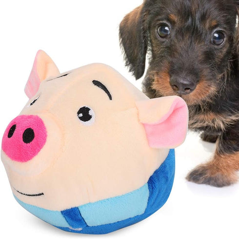 Zerodis Pet Bouncing Ball Toy, Cartoon Pig Electric Sound Ball, Washable Clothes for Indoor Dog Cat Kitten Playing
