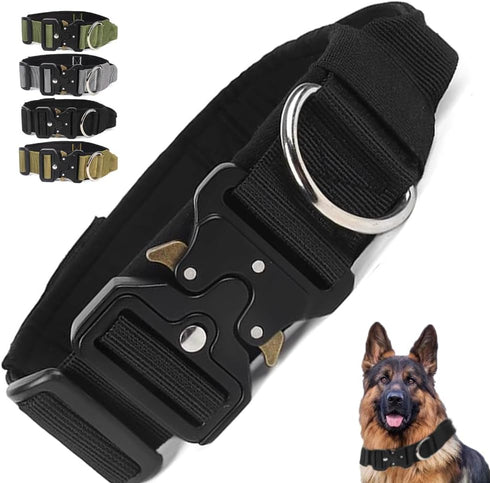 Tactical Dog Collar with Handle, Adjustable Nylon Design for Medium to Large Dogs, Quick-Release Buckle