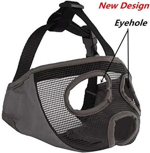 Short Snout Dog Muzzles - Adjustable Breathable Mesh Bulldog Muzzle for Training Grooming, Grey (Large/15-25")