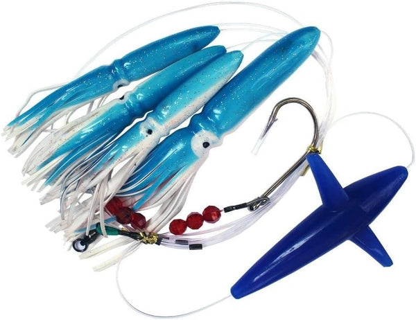 Generic Daisy Chain Tuna Mahi Bird + Shell Squids - Blue/White