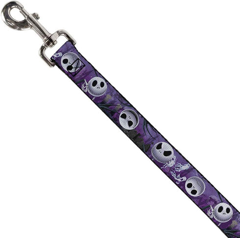 Buckle-Down Pet Leash - Jack Expressions/Ghosts in Cemetery Purples/Grays/White - 6 Feet Long - 1" Wide
