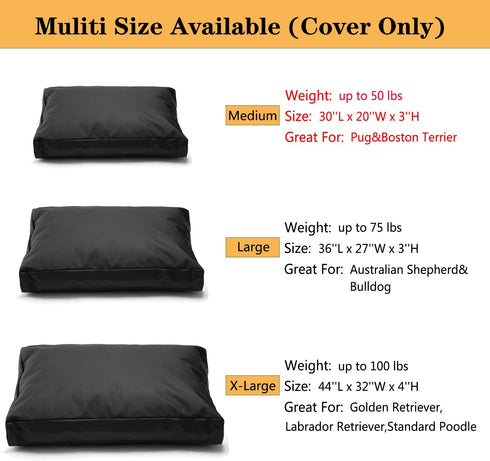 Replacement Dog Bed Cover, Heavy Duty Waterproof Removable 30" L x 20" W x 4" H Reusable Dog Bed Covers with Zipper -