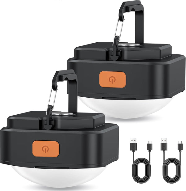 FLY2SKY 2 Pcs Black LED Camping Lights, Portable Rechargeable Survival Gear for Camping, Hiking, Backpacking