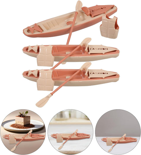 3pcs 19.5cm Toyvian Plastic Boats Ornaments Kayak Toy Paddle Canoe Model for Birthday Cake Decoration, Office Table