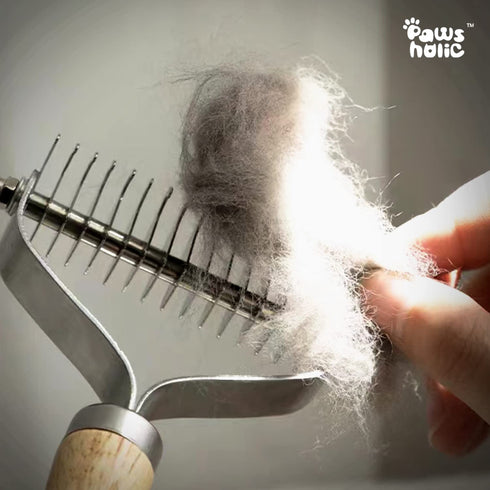 PAWSHOLIC Undercoat Rake for Dogs, Professional Pet Shedding Dematting Comb with Wood Handle for Cats and Dogs