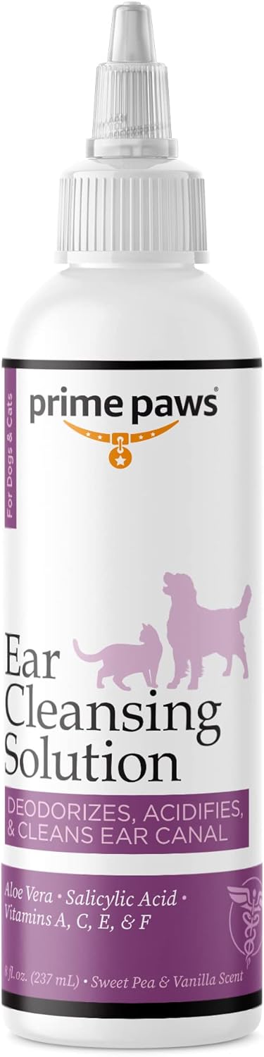 Ear Cleansing Solution for Dogs and Cats, Deodorizing Pet Ear Cleaner with Aloe & Vitamins, 8 oz
