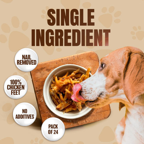 The Primal Theory 100% 24 Count Dehydrated Chicken Feet for Dogs - Single Ingredient Dog Chews - Made in USA