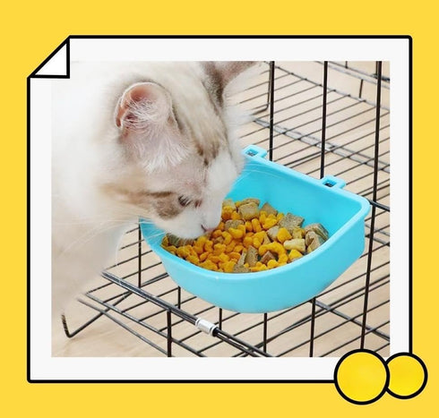2 Pcs Rabbit Food Water Bowl, Guinea Pig Plastic Feeding Dish, Chinchilla Hanging Portable Bowl (Pink and Blue)