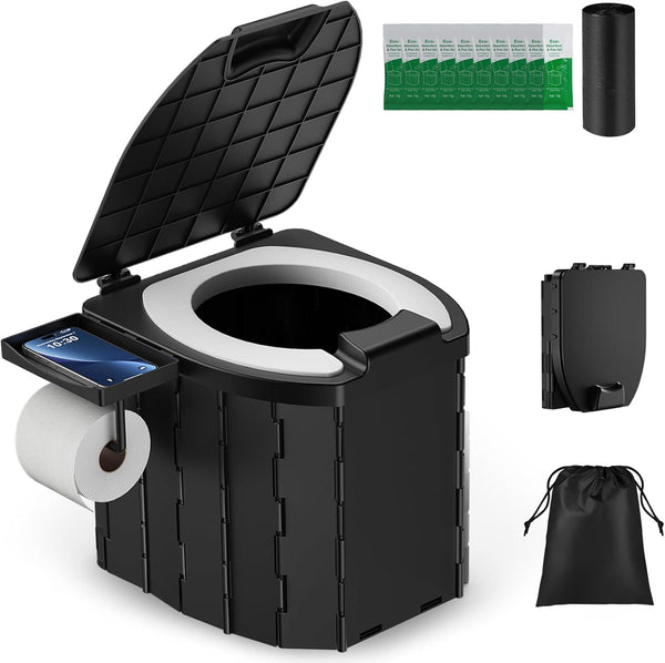 Portable Toilet for Adults, Foldable Camping Toilet Travel Floding Potty with Lid
