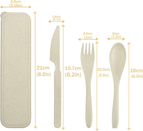 YUNSHENGFANGDM Set Set Wheat Straw Utensils with Case, Reusable Travel Cutlery with Spoon Fork Knife, BPA-Free Portable