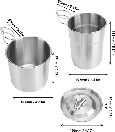 Set,Stainless Set Set Backpacking Zerodis Camping Cook Steel Outdoor Cookware with Lid Foldable Camping Pot and Pan