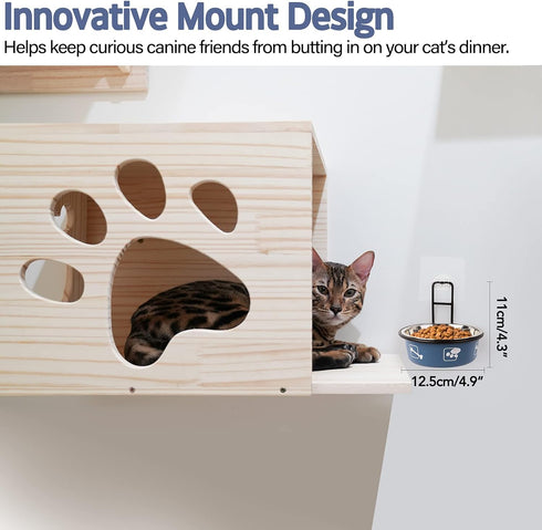 Cat Feeder, Wall Mounted, Raised Stainless Steel Bowls with Stand, Nonslip No Spill, 2 Packs (Blue)