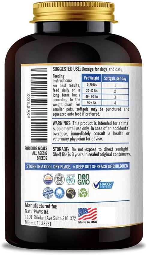 NATURPAWS 3 1000 Immune 180 Omega Fish Oil Supplement for Dogs and Cats - mg Pure DHA and EPA Omegas - Supports Healthy