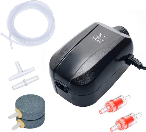 Uniclife Dual Outlet Aquarium Air Pump for 5-200 Gallon Fish Tank with Accessories