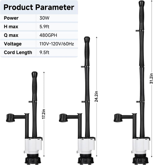AQQA 8-in-1 Electric Fish Tank Cleaner, Aquarium Gravel Vacuum and Water Changer for Turtle Fish Tank