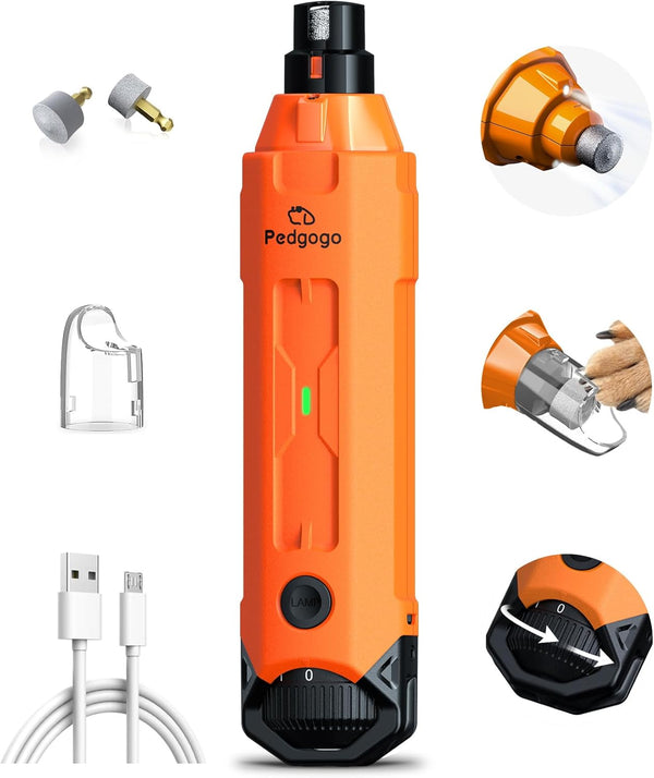 Super Quiet Dog Nail Grinder 45 db - 6-Speed Pet Nail Trimmer with 2 LED Lights & 3 Grinding Ports for All Dog Sizes