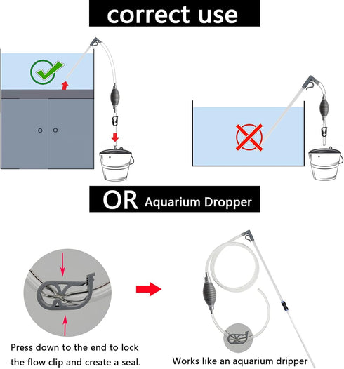 10 Gallon Aquarium Water Changer Siphon and Fish Tank Cleaner with Thinner Tubing
