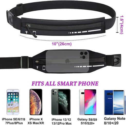 Slim Running Belt for Women Men, Runners Fanny Pack Phone Holder for Workout Jogging, Black Waist Belt