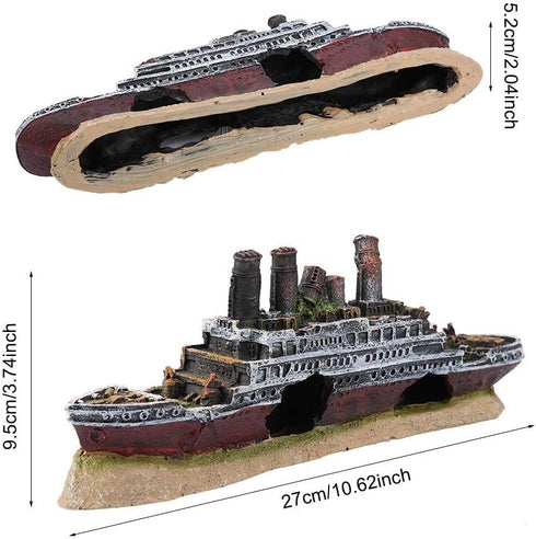 Aquarium Shipwreck Decorations Resin Titanic Lost Wrecked Boat Ship Sunken Ship Decorations Aquarium Landscaping Decoration Fish Tank Ornament Pet Habitat Décor