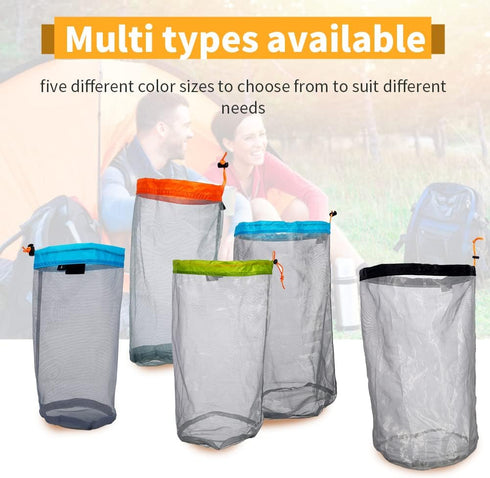 Ultralight Camping Mesh Storage Bag, Drawstring Nylon Sack for Outdoor Travel Hiking (XL-Blue)