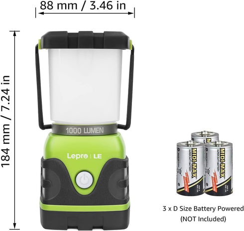 LE 1000LM Battery Powered LED Camping Lantern, Waterproof Tent Light with 4 Light Modes, Portable for Camping