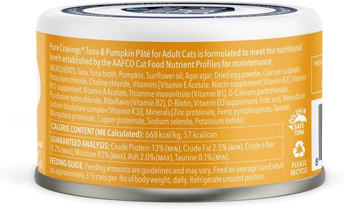 Canned Wet Cat Food Tuna and Pumpkin Pate, 100% Mercury-Tested, Grain-Free Protein, Non-GMO, 12 Pack