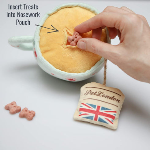 English Teacup Nosework Plush Dog Toy - Rope Legs and Crinkle Sound - UK British Design for Dogs
