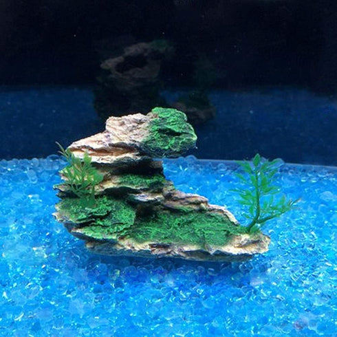Aquarium Ornament Rock Cave, Artificial Mountain View Stone with Moss Tree for Fish Tank Decoration