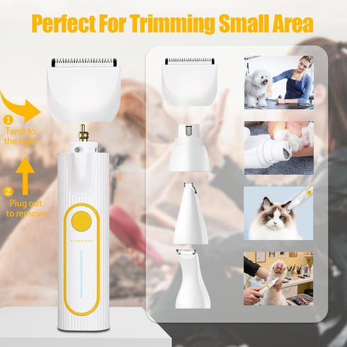 YEUKEUUAI Trimmer, Trimmer 4-in-1) Dog Paw Low Noise Paw Hair for Dogs with LED Light Wireless Pet Shaver, Suitable