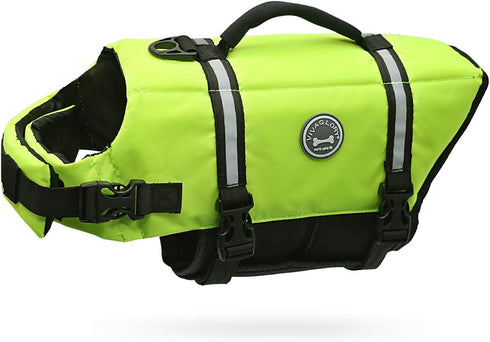 VIVAGLORY Ripstop Dog Life Jacket for Small Medium Large Dogs, Bright Yellow, Enhanced Buoyancy & Visibility, Dog