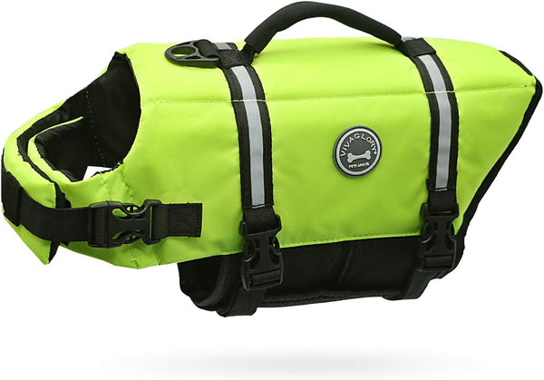 VIVAGLORY Ripstop Dog Life Jacket for Small Medium Large Dogs, Bright Yellow, Enhanced Buoyancy & Visibility, Dog