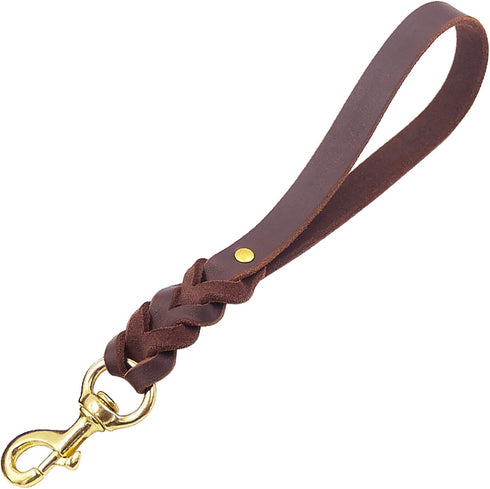 FAIRWIN Leather Short Dog Leash - 16" Short Traffic Lead for Large Dogs Training and Walking (3/4" x 16", Brown)
