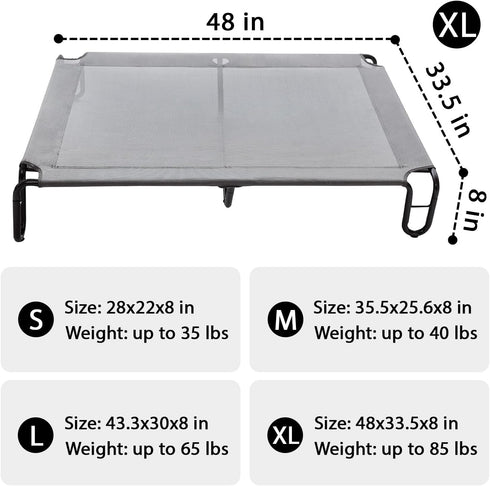 pettycare Elevated Outdoor Dog Bed, Waterproof Raised Bed for Large Dogs, Easy to Assemble, Grey