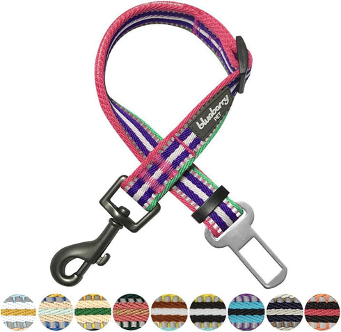 Blueberry Pet Adjustable Dog Seat Belt Tether, 3M Reflective, Multi-Colored Stripe for Dogs & Cats, Pink, Emerald,