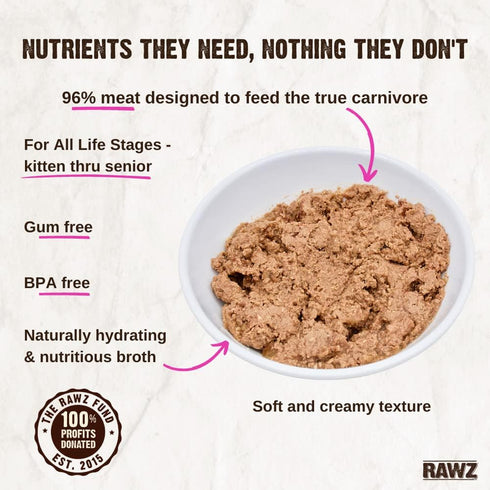 Rawz Natural Premium Pate Canned Cat Wet Food, Made with Real Meat Ingredients, No BPA or Gums, 3 oz Cans (Case Pack of