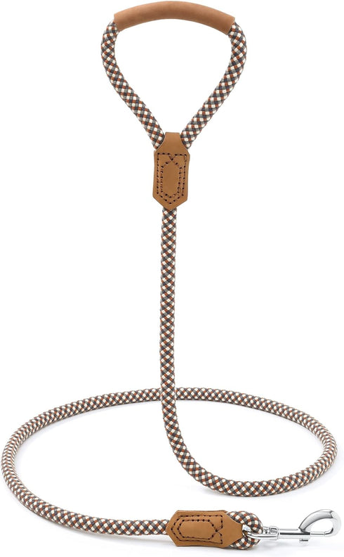Mile High Life Premium Leather Dog Leash, Strong Rope with Zinc Alloy Clasp for Small, Medium & Large Dogs (Brown, 72