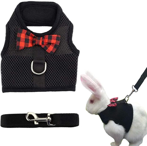 ASOCEA Adjustable Bunny Harness and Leash - Breathable Mesh Vest for Small Animals - Black M