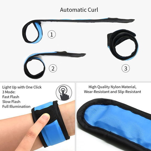 Pack of 6 LED Light Up Band Slap Bracelets for Night Safety, Cycling, Walking, Running, Concerts, Camping