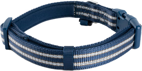 Reflective Nylon Dog Collar - Adjustable Blue Neoprene Padding for Small Dogs (Neck 9.8"-15")